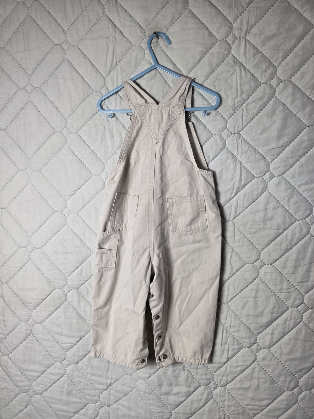Place  Overalls Toddler Sz 18 Months Chino Cream Chambray Twill Vestbak - Picture 3 of 10